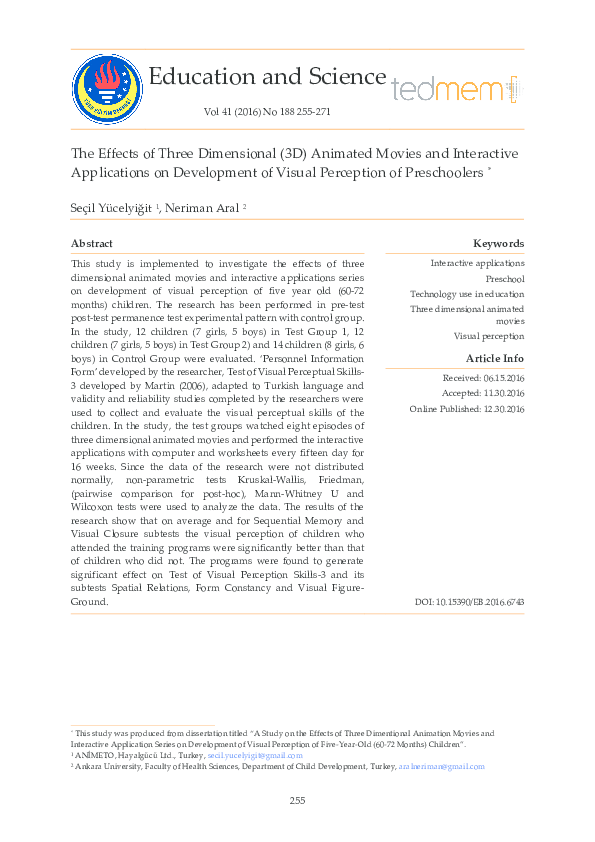 (PDF) The Effects of Three Dimensional (3D) Animated Movies and ...