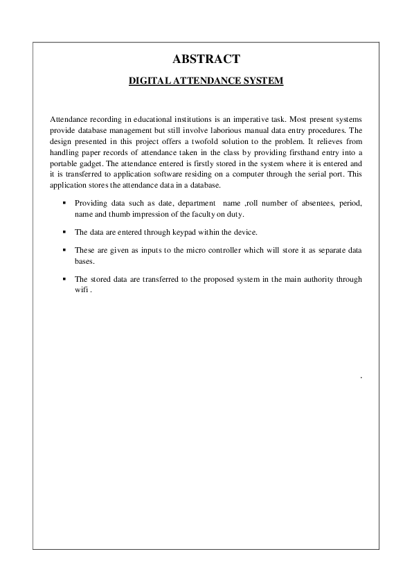 (DOC) ABSTRACT DIGITAL ATTENDANCE SYSTEM