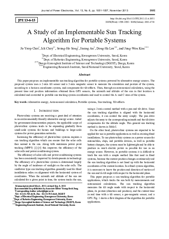 (PDF) A Study of an Implementable Sun Tracking Algorithm for Portable ...