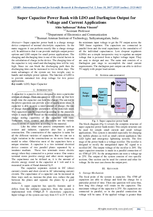 (PDF) Super Capacitor Power Bank with LDO and Darlington Output for
