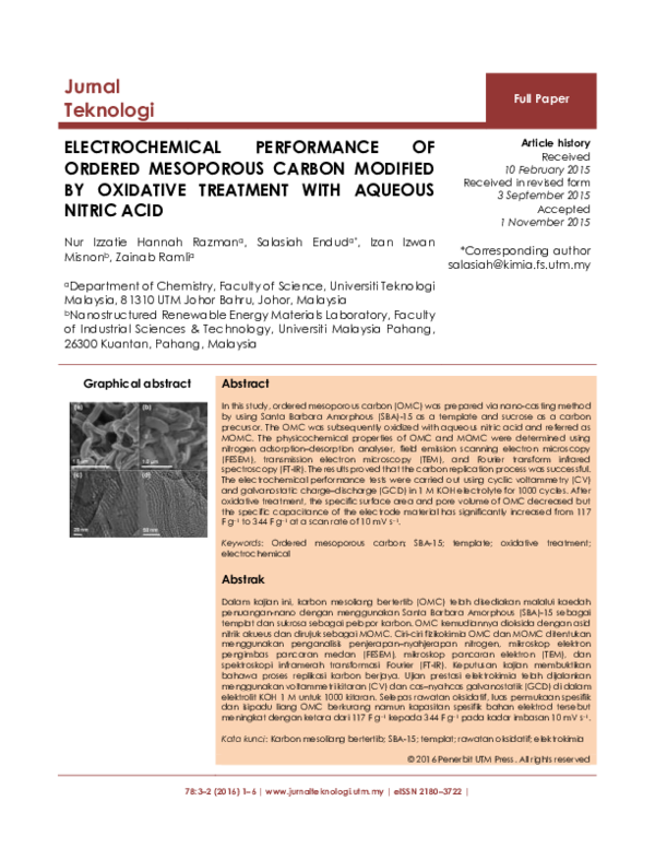 (PDF) ELECTROCHEMICAL PERFORMANCE OF ORDERED MESOPOROUS CARBON MODIFIED ...