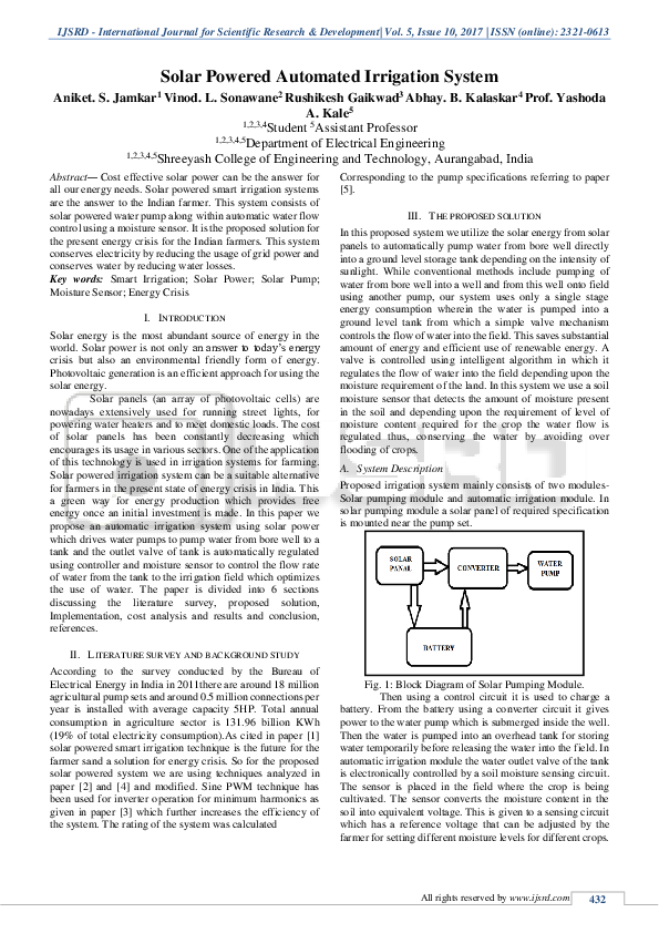 (PDF) Solar Powered Automated Irrigation System IJSRD International
