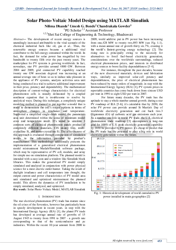 (PDF) Solar PhotoVoltaic Model Design using MATLAB Simulink IJSRD