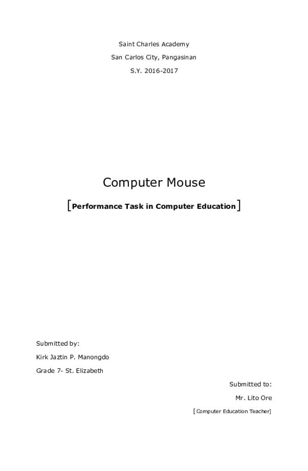 (DOC) Computer Mouse [Performance Task in Computer Education