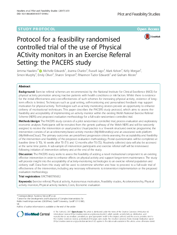 (PDF) Protocol for a feasibility randomised controlled trial of the use ...