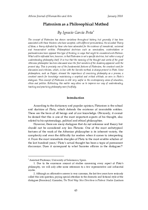 Pdf Platonism As A Philosophical Method