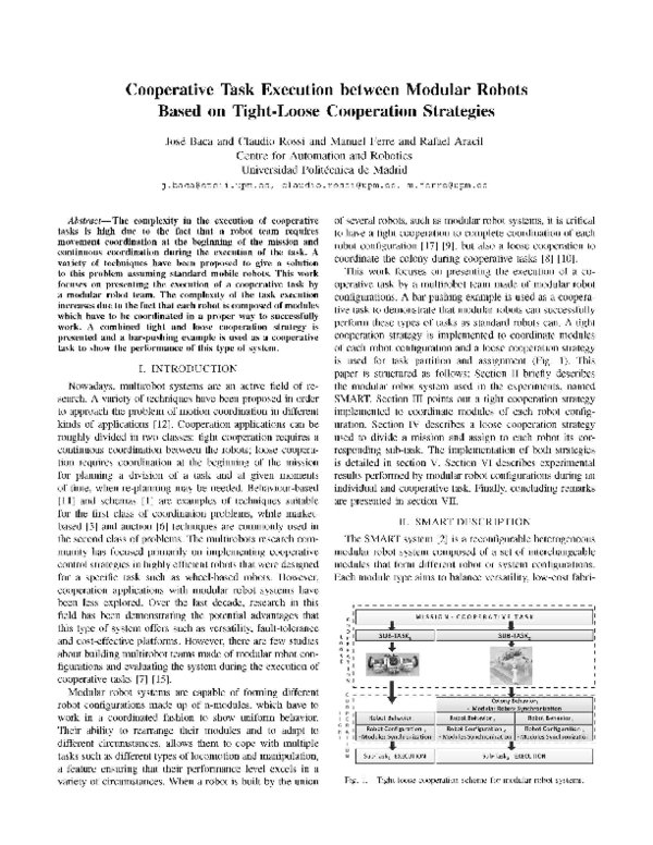 (PDF) Cooperative task execution between modular robots based on tight ...