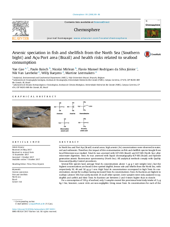 (PDF) Arsenic speciation in fish and shellfish from the North Sea (Southern bight) and Açu Port