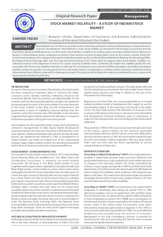 (PDF) STOCK MARKET VOLATILITY–A STUDY OF INDIAN STOCK MARKET