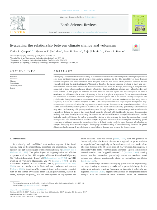 (PDF) Evaluating the relationship between climate change and volcanism