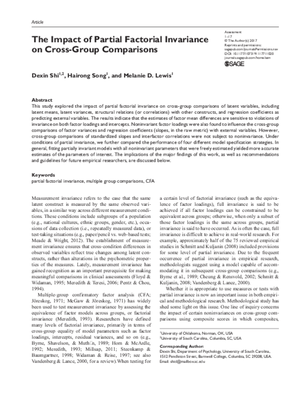 (PDF) The Impact of Partial Factorial Invariance on Cross-Group Comparisons