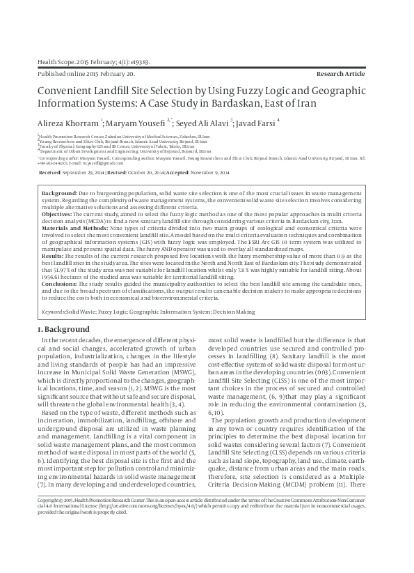 (PDF) Convenient Landfill Site Selection by Using Fuzzy Logic and ...
