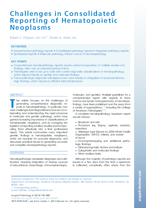 (PDF) Challenges in Consolidated Reporting of Hematopoietic Neoplasms