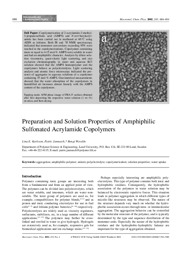  PDF Preparation And Solution Properties Of Amphiphilic Sulfonated 