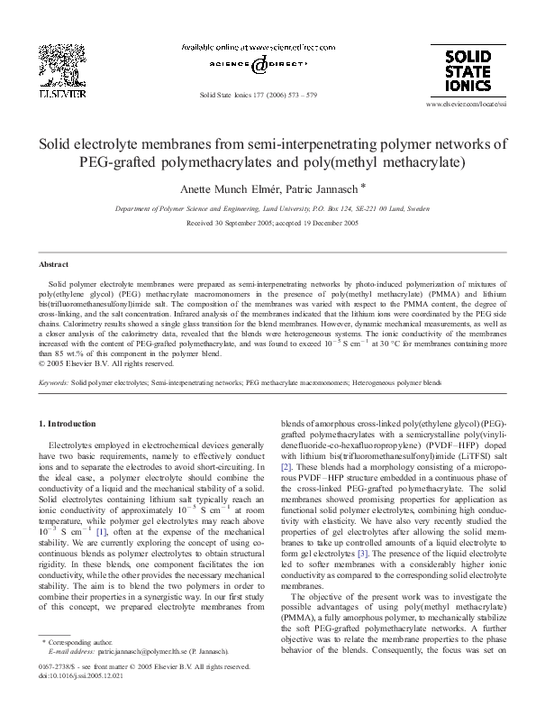 PDF Solid Electrolyte Membranes From Semi interpenetrating Polymer 