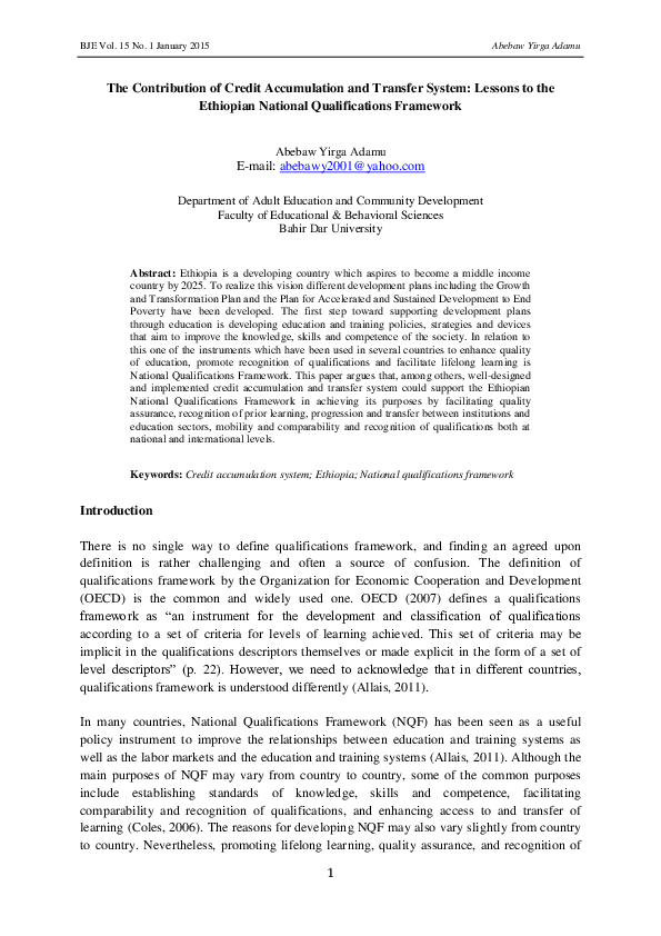 The Contribution of Credit Accumulation and Transfer System Lessons to