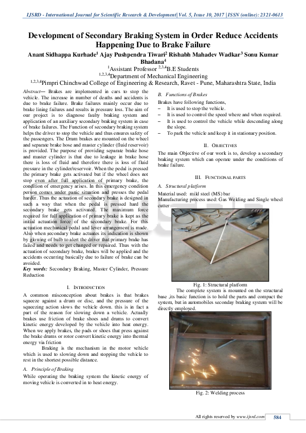 (PDF) Development of Secondary Braking System in Order Reduce Accidents