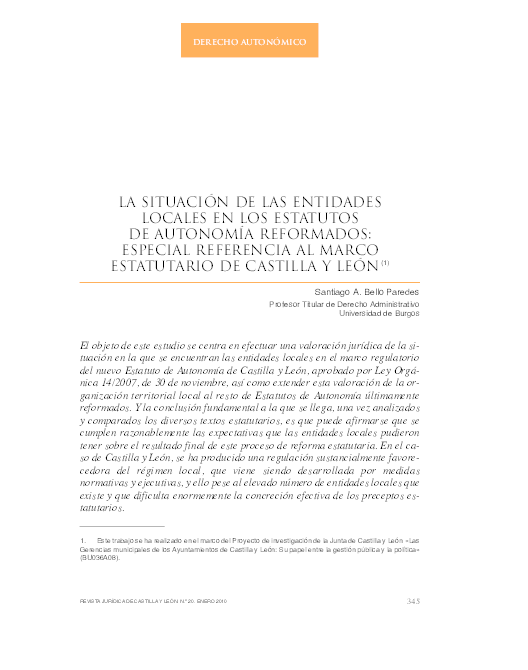 (PDF) LA SITUACIÓN DE LAS ENTIDADES LOCALES EN LOS ESTATUTOS DE ...