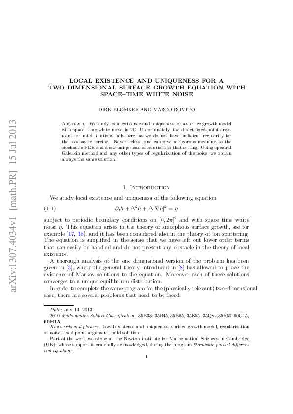 (PDF) Local Existence and Uniqueness for a Two-Dimensional Surface ...