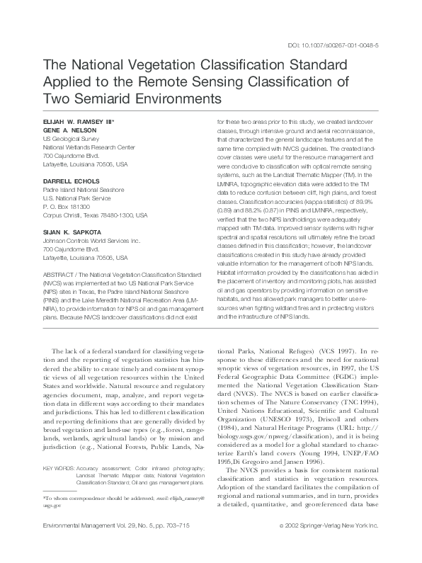 (PDF) The National Vegetation Classification Standard Applied to the ...