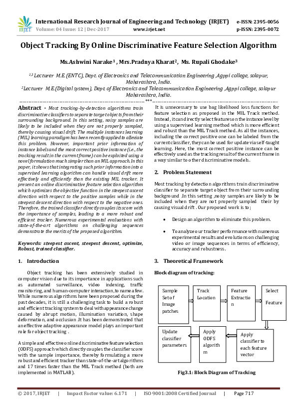 (PDF) Object Tracking By Online Discriminative Feature Selection Algorithm