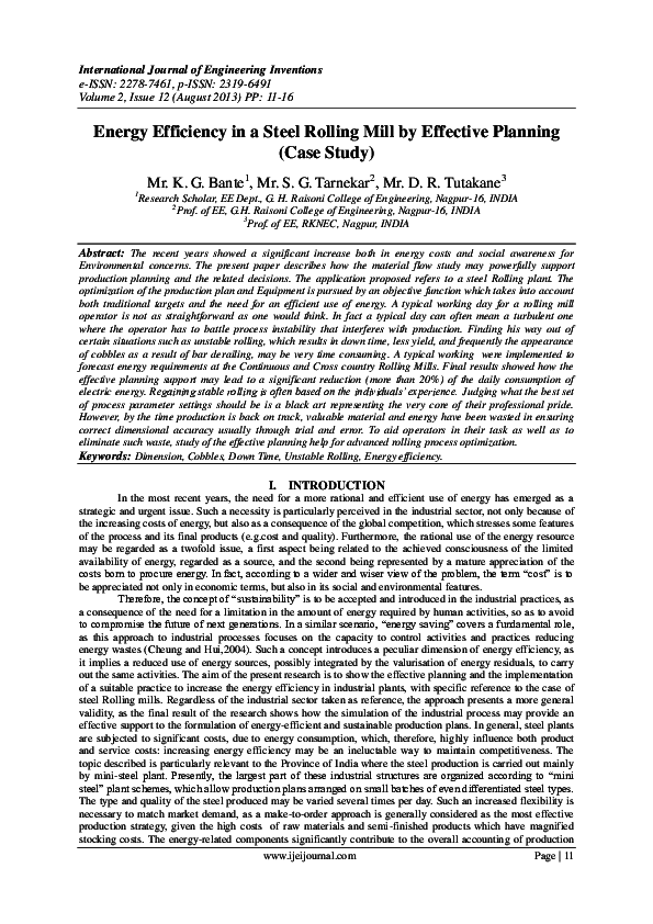 (PDF) Energy Efficiency in a Steel Rolling Mill by Effective Planning ...
