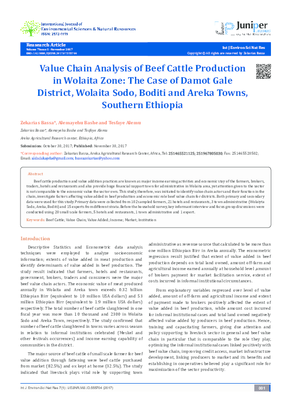 (PDF) Value Chain Analysis of Beef Cattle Production in Wolaita Zone ...