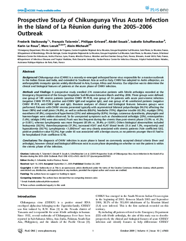 (PDF) Prospective Study of Chikungunya Virus Acute Infection in the ...