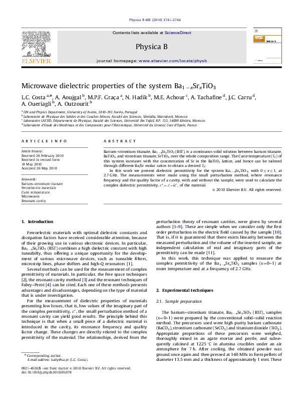 (PDF) Microwave dielectric properties of the system Ba 1 À x Sr x TiO 3