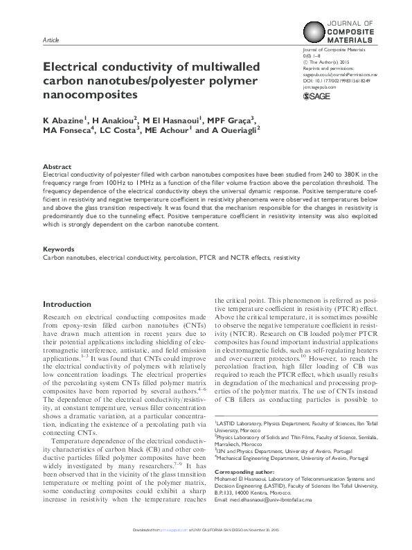 (PDF) Electrical conductivity of multiwalled carbon nanotubes/polyester ...