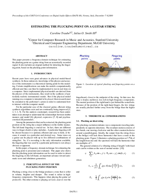 (PDF) Estimating the plucking point on a guitar string