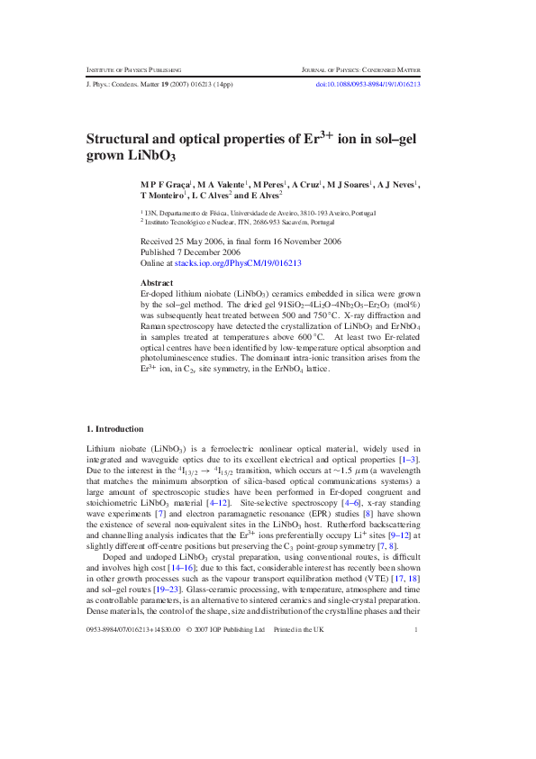 (PDF) Structural and optical properties of Er 3+ ion in sol–gel grown ...