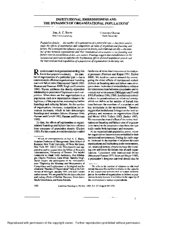(PDF) Institutional Embeddedness and the Dynamics of Organizational ...