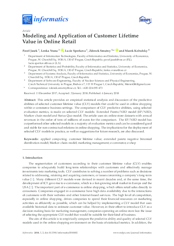 (PDF) Modeling and Application of Customer Lifetime Value in Online Retail