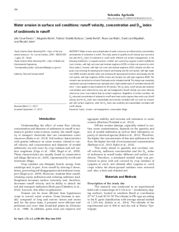 (PDF) Water erosion in surface soil conditions runoff velocity