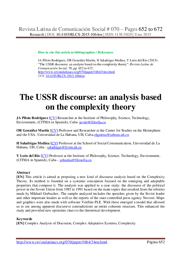 (PDF) The USSR discourse: an analysis based on the complexity theory