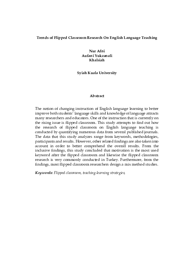 (PDF) Trends of Flipped Classroom Research On English Language Teaching