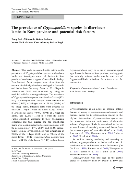 (PDF) The prevalence of Cryptosporidium species in diarrhoeic lambs in ...