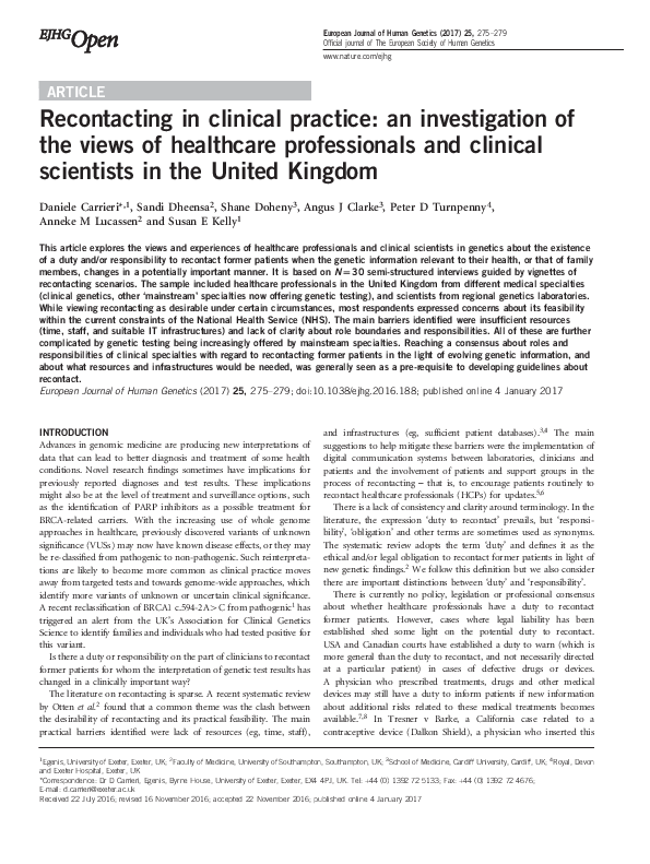 (PDF) Recontacting in clinical practice: an investigation of the views ...