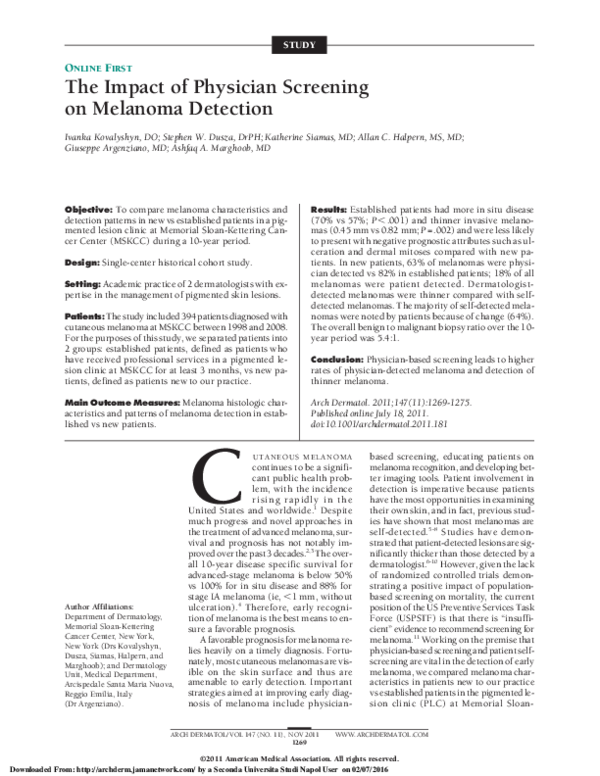 (PDF) The Impact of Physician Screening on Melanoma Detection