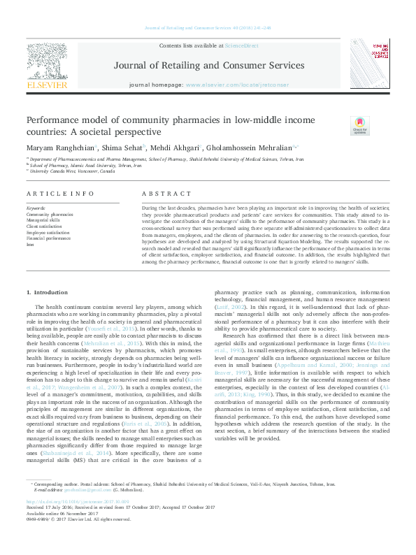 (PDF) Performance model of community pharmacies in low-middle income ...