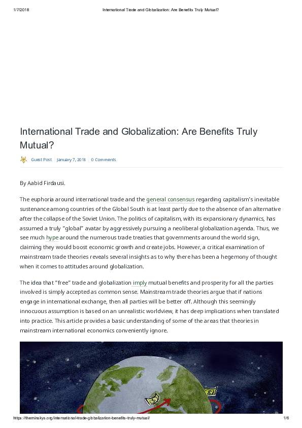 (PDF) International Trade and Globalization: Are Benefits Truly Mutual?