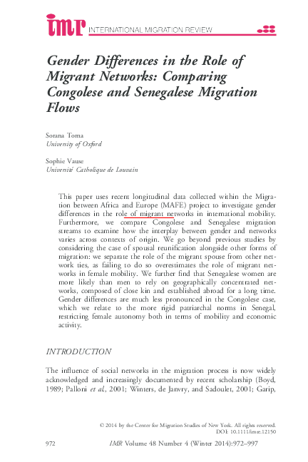 (PDF) Gender Differences in the Role of Migrant Networks: Comparing ...