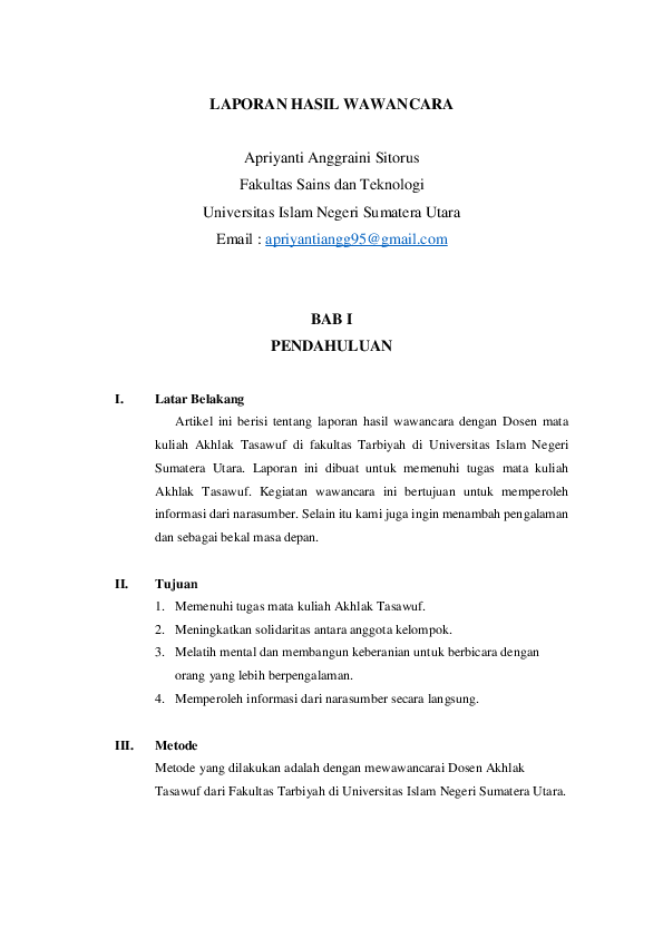 Contoh Format Laporan Hasil Wawancara Nusagates