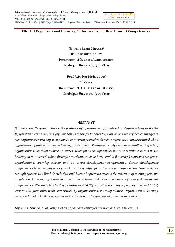 (PDF) Effect of Organizational Learning Culture on Career Development ...