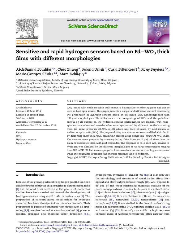 (PDF) Sensitive and rapid hydrogen sensors based on PdeWO 3 thick films ...