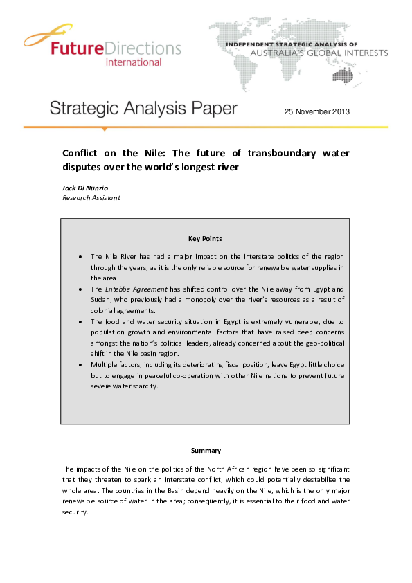 (PDF) Conflict on the Nile: The future of transboundary water disputes ...
