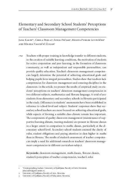 (PDF) Elementary and Secondary School Students' Perceptions of Teachers ...