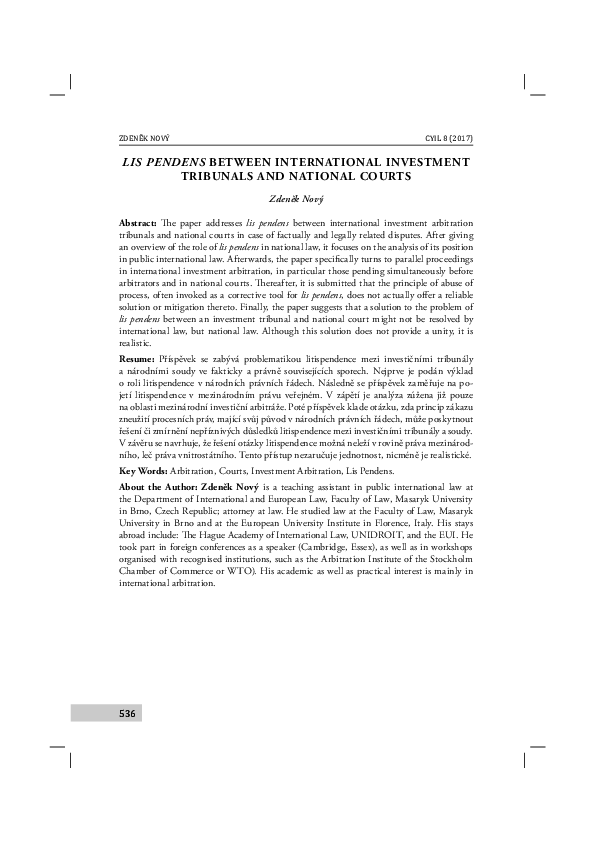 (PDF) Lis Pendens in Investment Arbitration Law