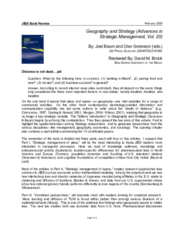 (PDF) Geography and Strategy (Advances in Strategic Management, Vol. 20